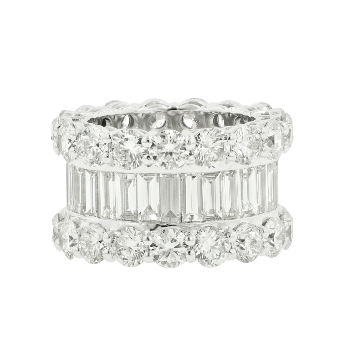 14ct Three Row Baguette and Round Diamond Band