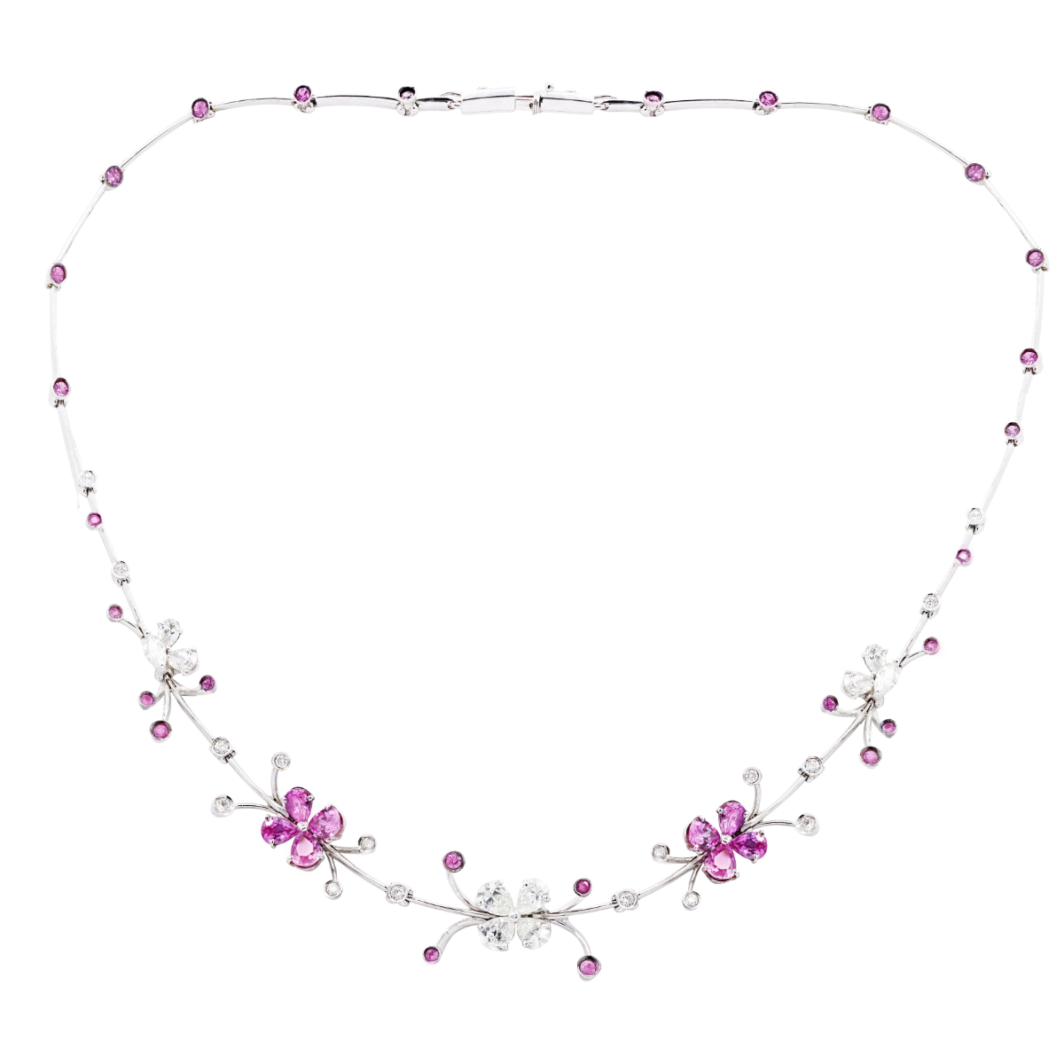 Flower and Butterfly Diamond Sapphire Necklace