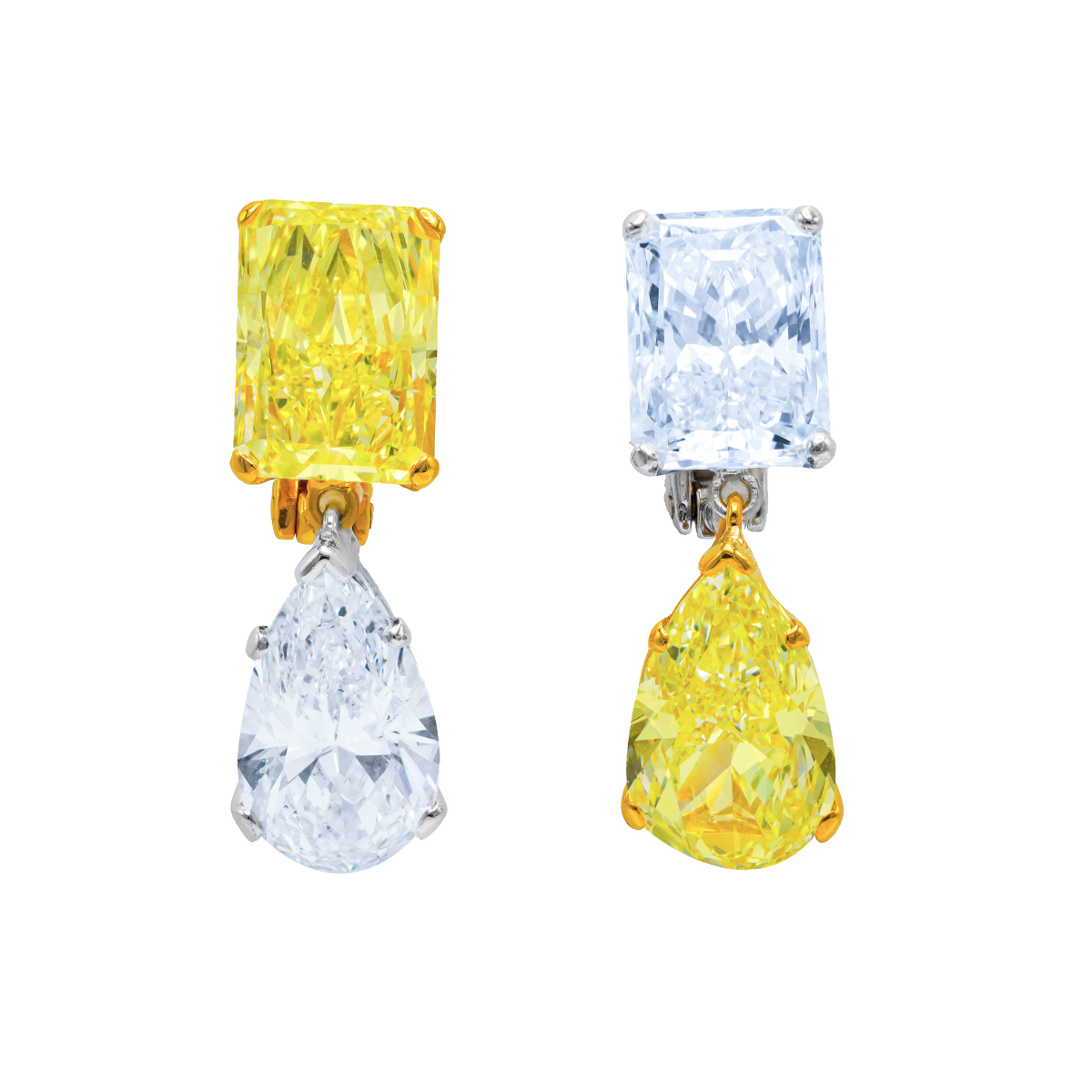 Two Tone Yellow Diamond Drop Earrings