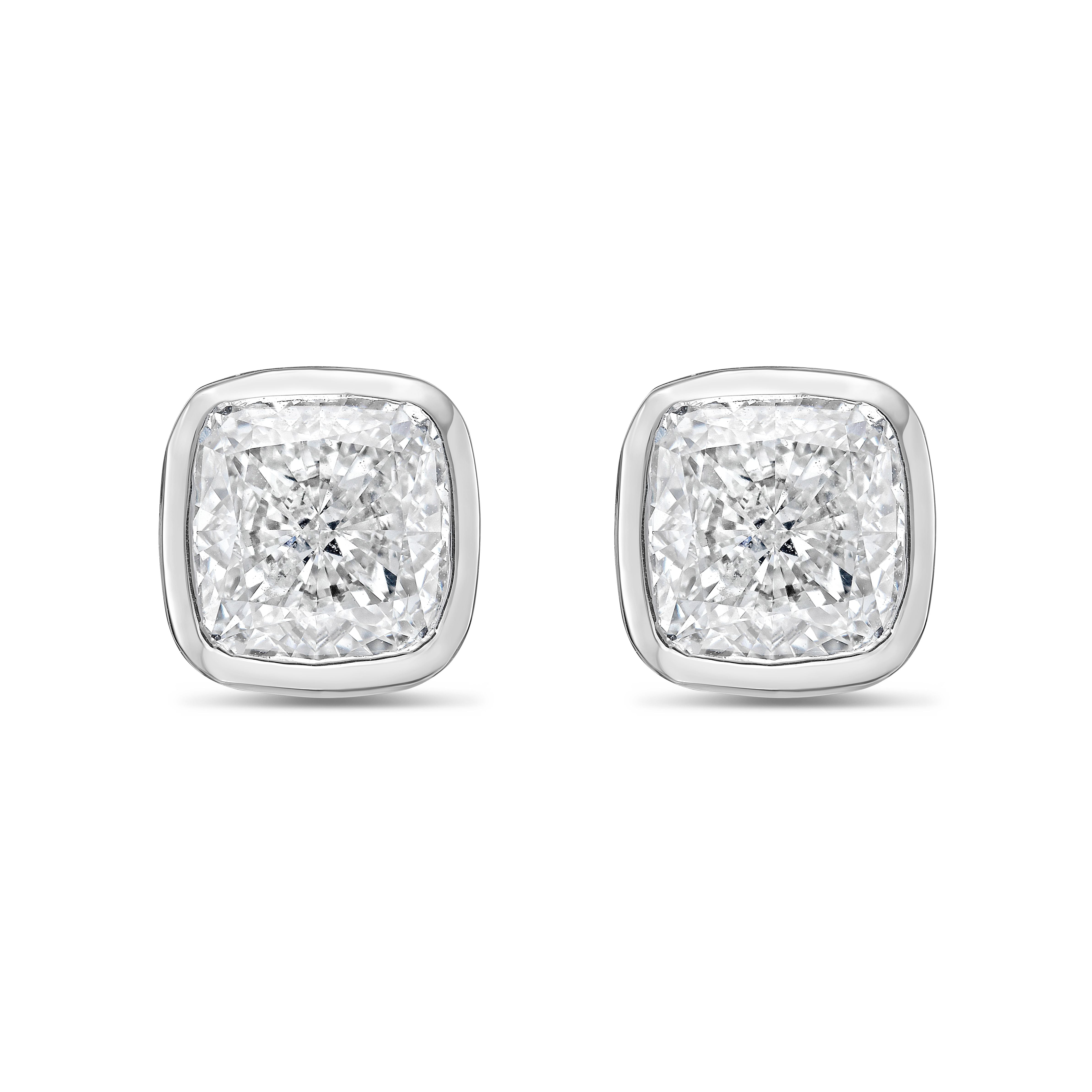 Lab Grown Cushion Bezel Set Studs