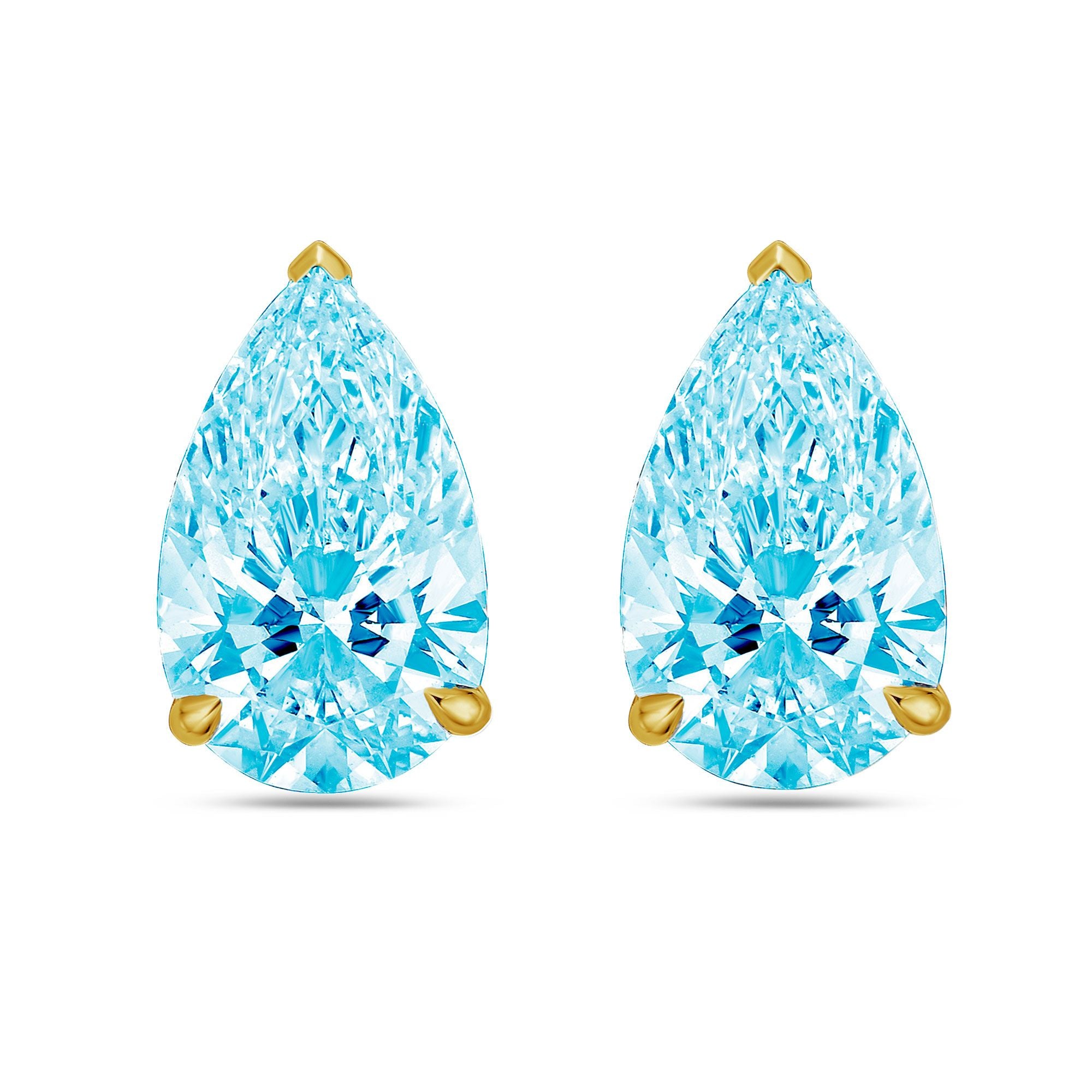 Lab-Grown Blue Pear Diamond Stud Earrings, 14K Gold