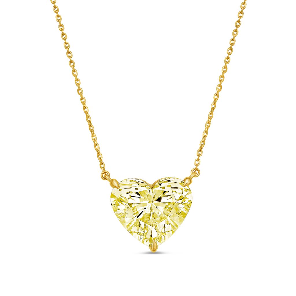 Lab-Grown Yellow Heart Diamond Solitaire Pendant, 14k Gold