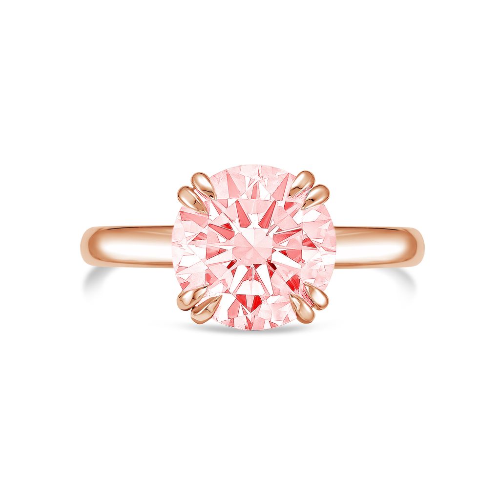 Lab-Grown Pink Round Split Claw Engagement Ring, 14k Gold