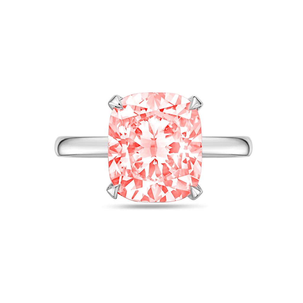 Lab-Grown Pink Cushion-Cut Diamond Solitaire Engagement Ring, 14K Gold