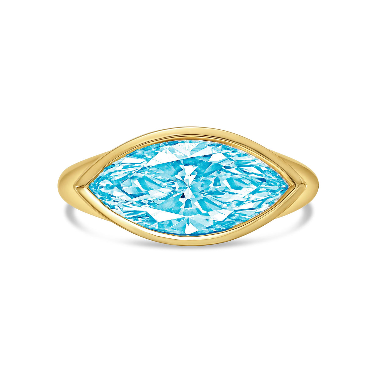 Lab-Grown Blue Marquise Diamond Bezel Ring, 14K Gold