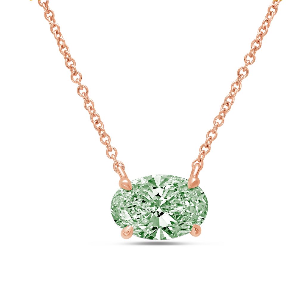 Lab-Grown Green Oval Diamond Solitaire Pendant, 14k Gold