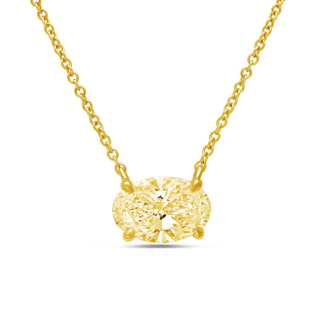 Lab-Grown Yellow Oval Diamond Solitaire Pendant, 14k Gold
