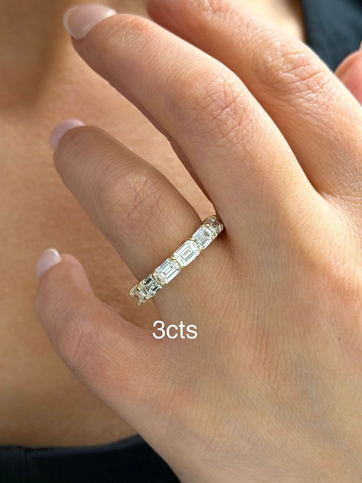 Lab Grown Emerald East West Half Eternity Band