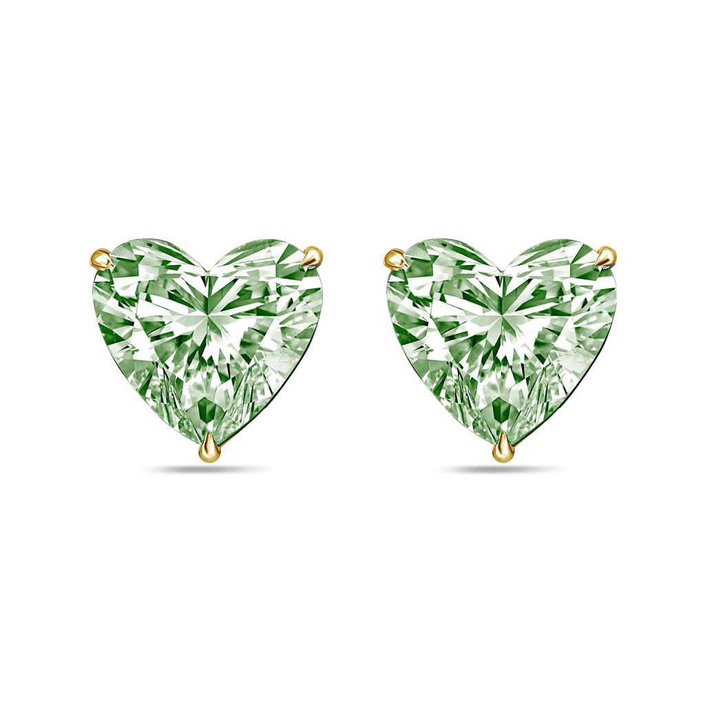 Lab-Grown Green Heart Diamond Stud Earrings, 4-Prong, 14K Gold