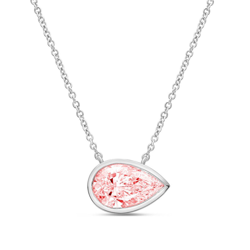 Lab-Grown Pink East-West Pear Diamond Bezel Pendant, 14K Gold