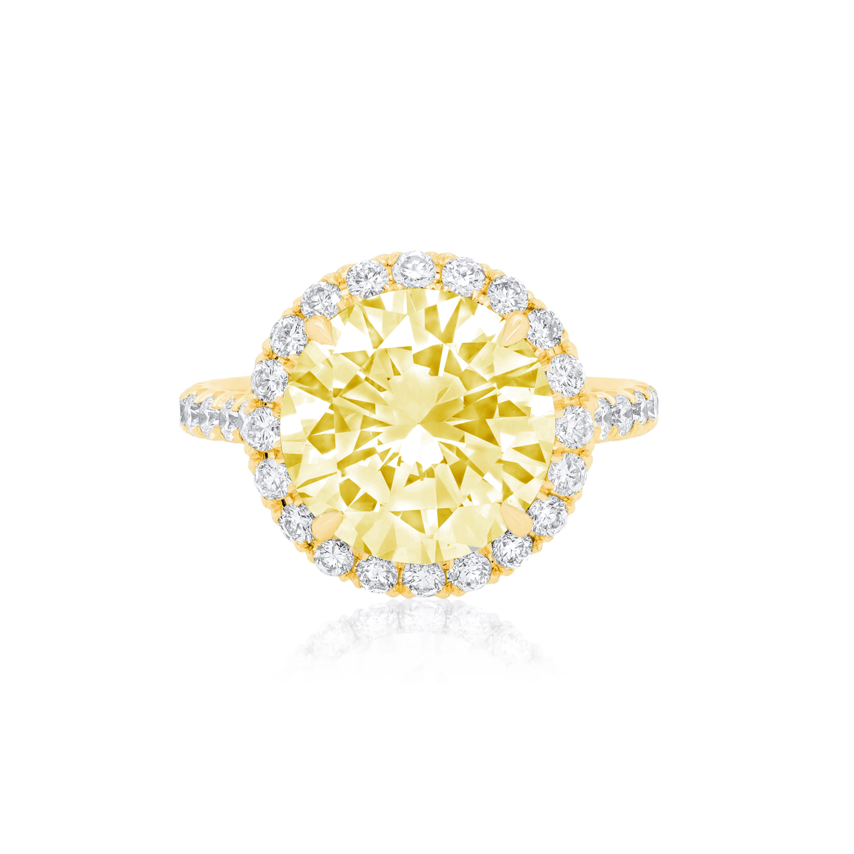 Lab-Grown Yellow Round Diamond Pave Halo Ring, 14K Gold
