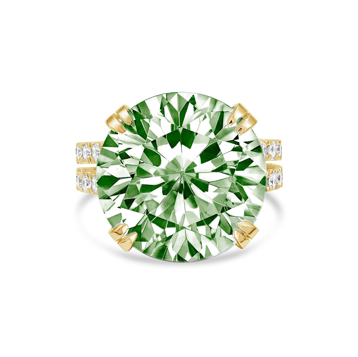 Lab-Grown Green Round Diamond Split Shank Engagement Ring, 14K Gold