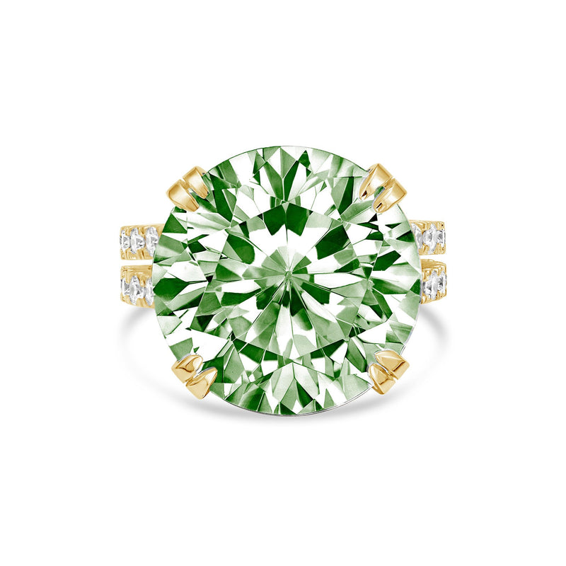 Lab-Grown Green Round Diamond Split Shank Engagement Ring, 14K Gold