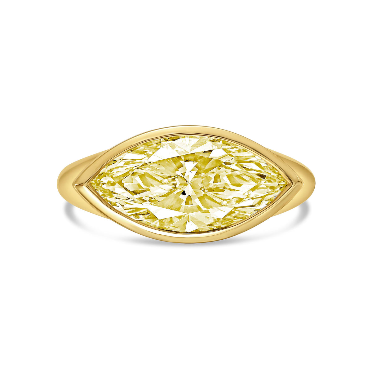 Lab-Grown Yellow Marquise Diamond Bezel Ring, 14K Gold