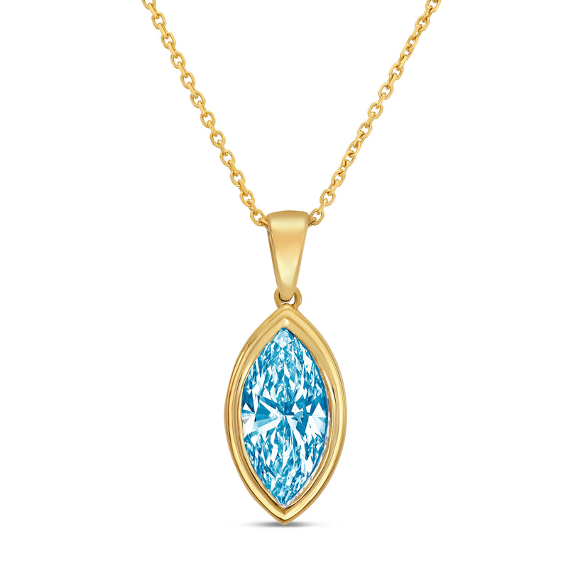 Lab-Grown Blue Marquise Diamond Bezel Pendant With Bail, 14K Gold