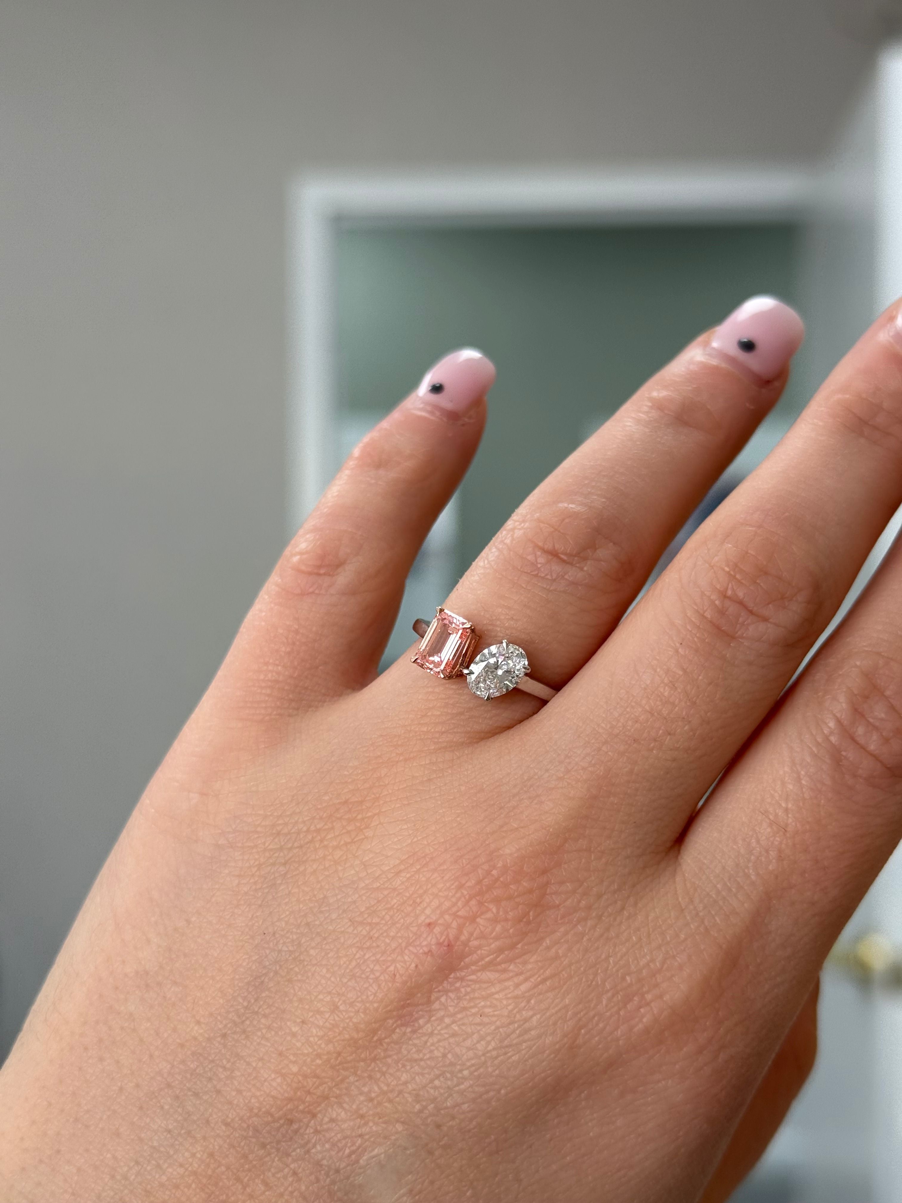 Lab Grown Oval & Emerald Pink Diamond Fashion Ring