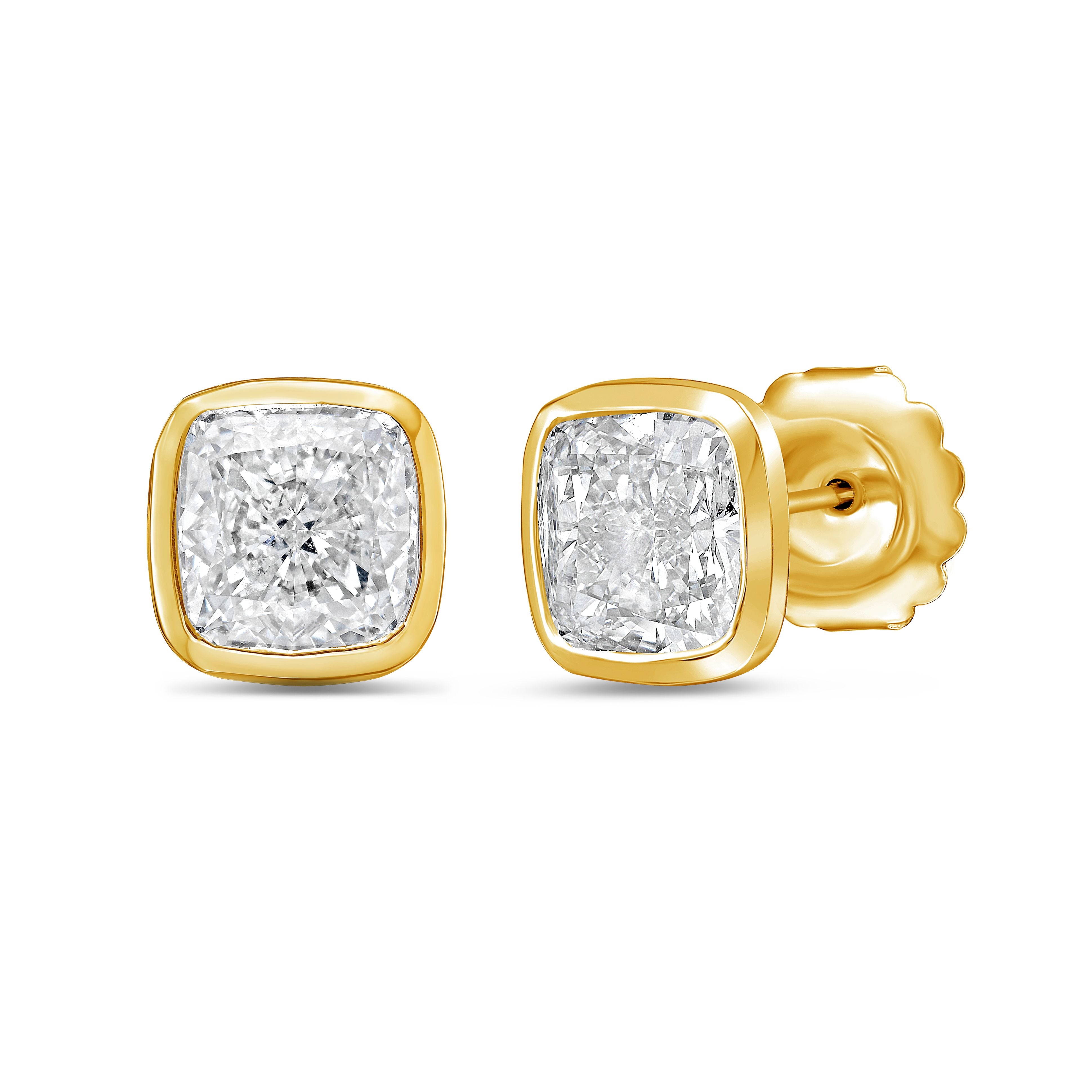 Lab Grown Cushion Bezel Set Studs
