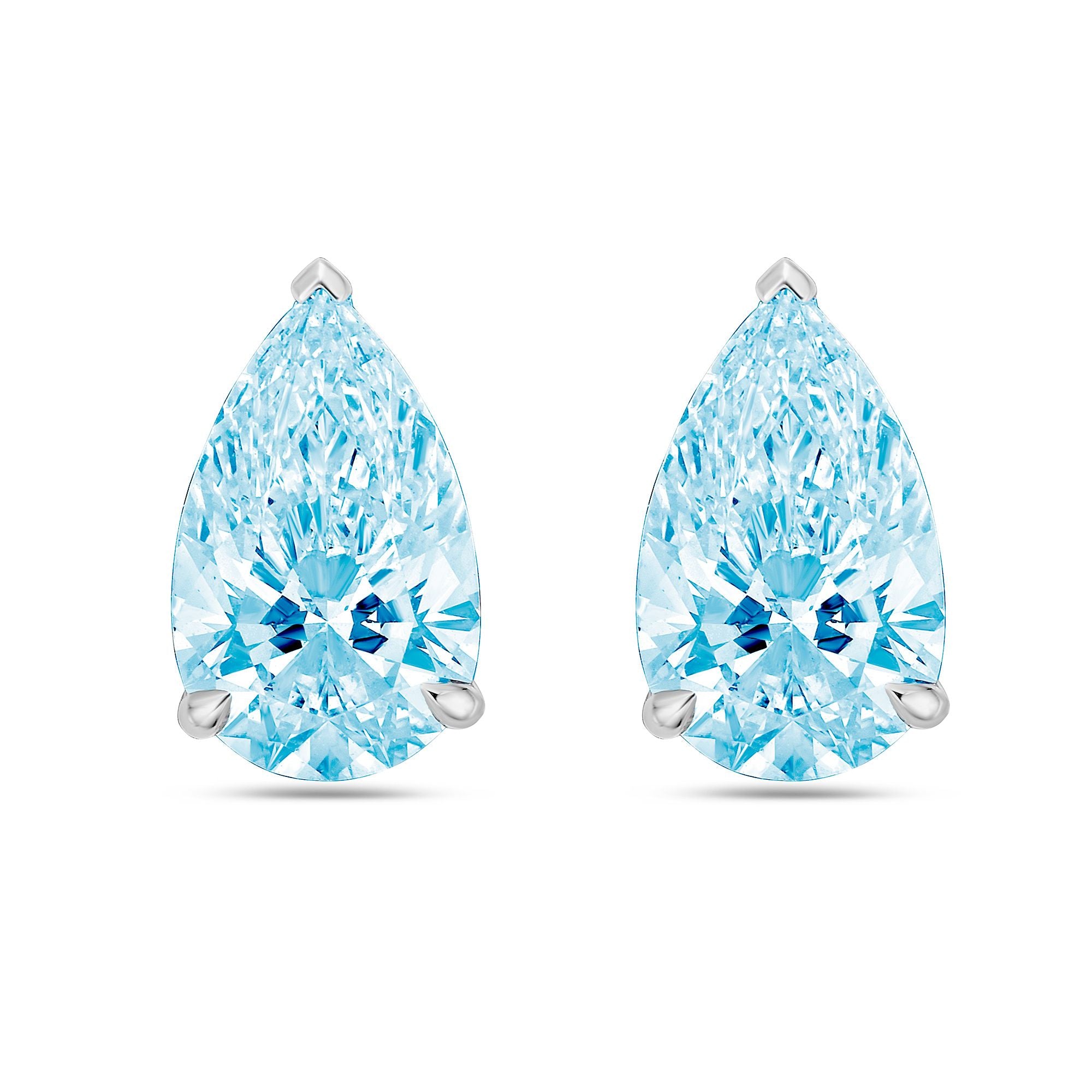 Lab-Grown Blue Pear Diamond Stud Earrings, 14K Gold