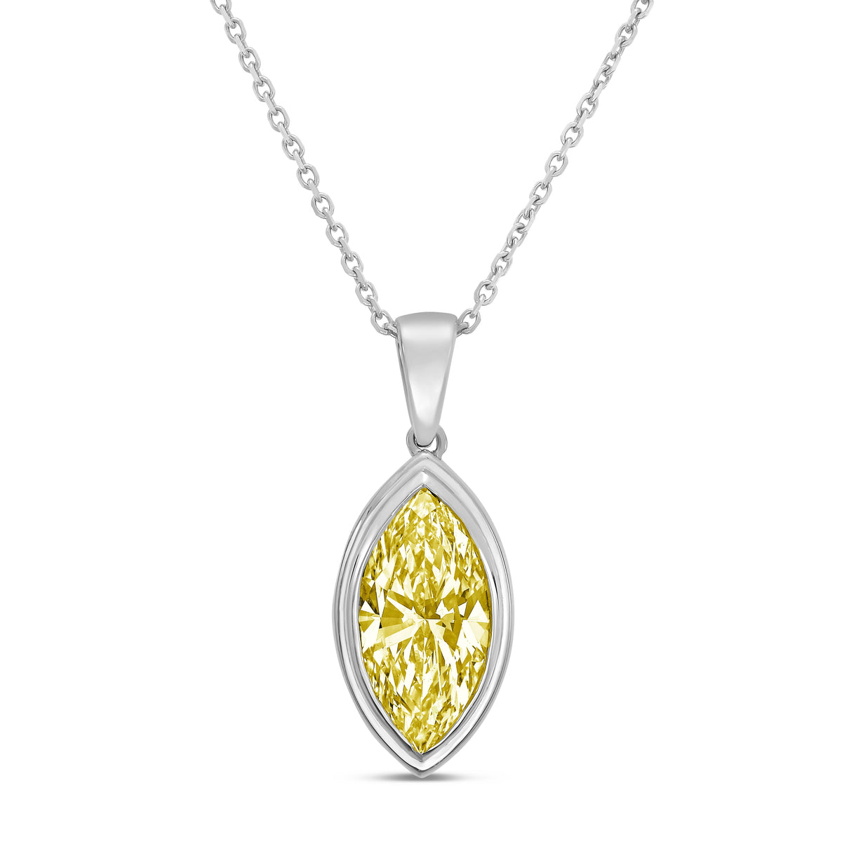 Lab-Grown Yellow Marquise Diamond Bezel Pendant With Bail, 14K Gold