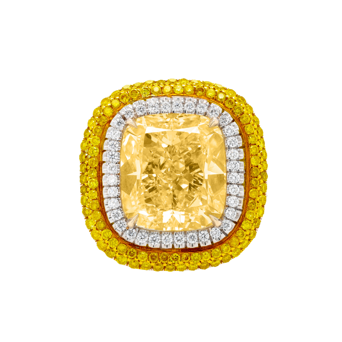 Yellow Cushion Cut With Micropave Diamond Ring