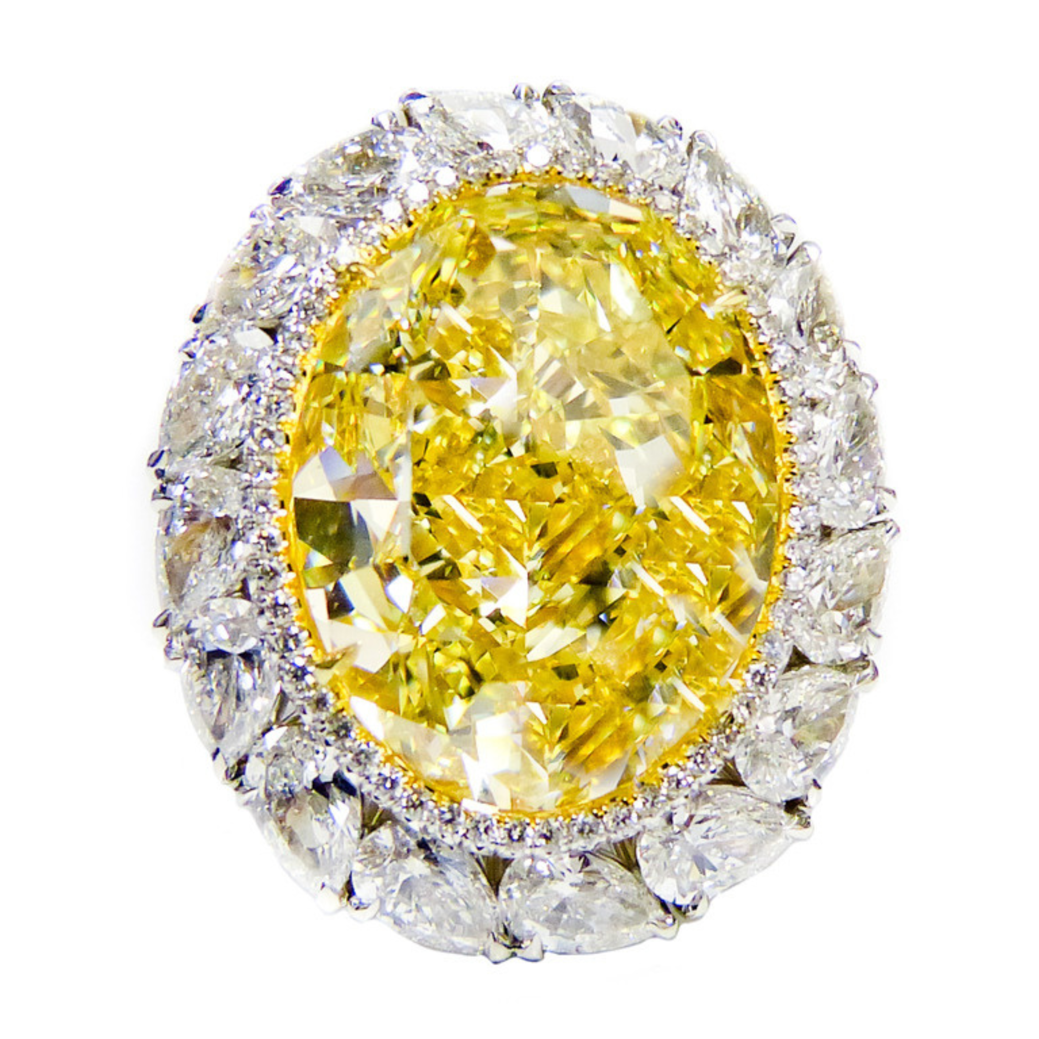 Yellow Oval Cut Surrounded by Micropave Diamonds Ring