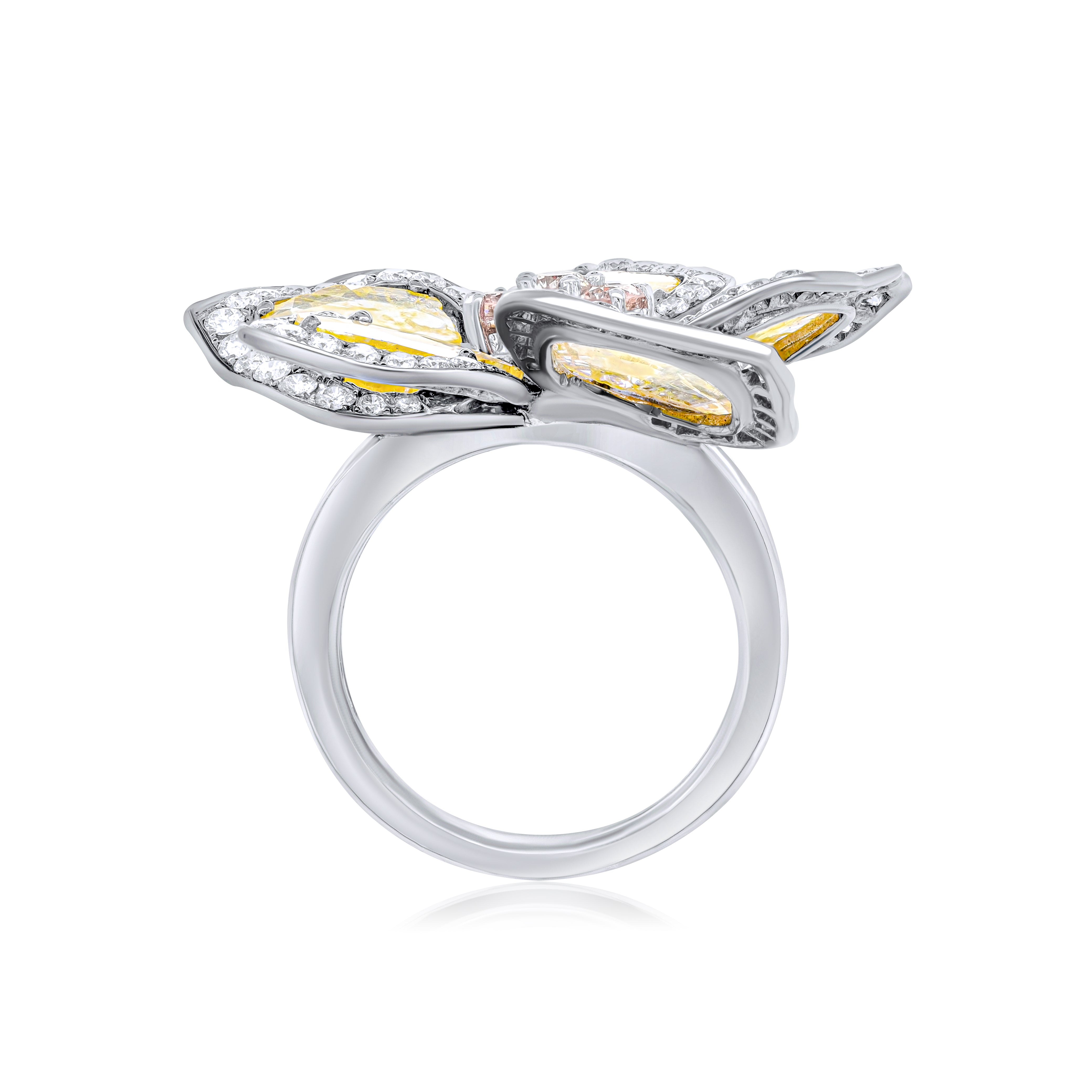 Yellow and White Rough Cut Diamond Ring in 18kt White Gold