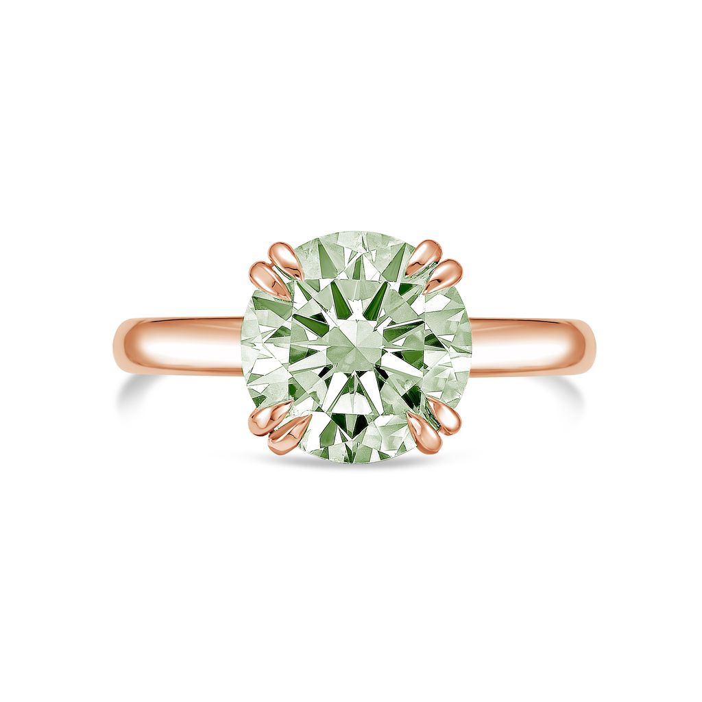 Lab-Grown Green Round Split Claw Engagement Ring, 14k Gold