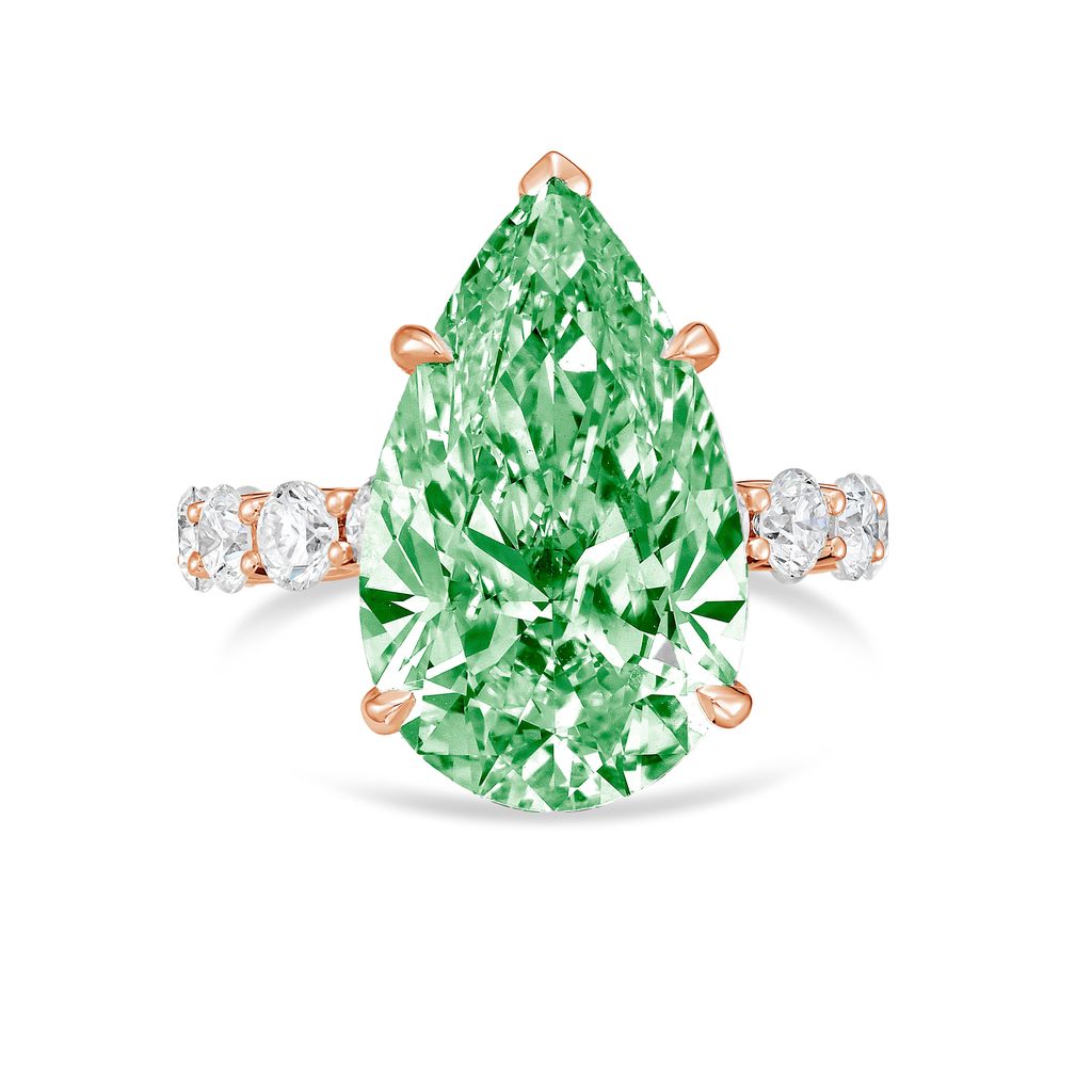 Lab-Grown Green Pear Diamond Engagement Pave Ring, 18K Gold