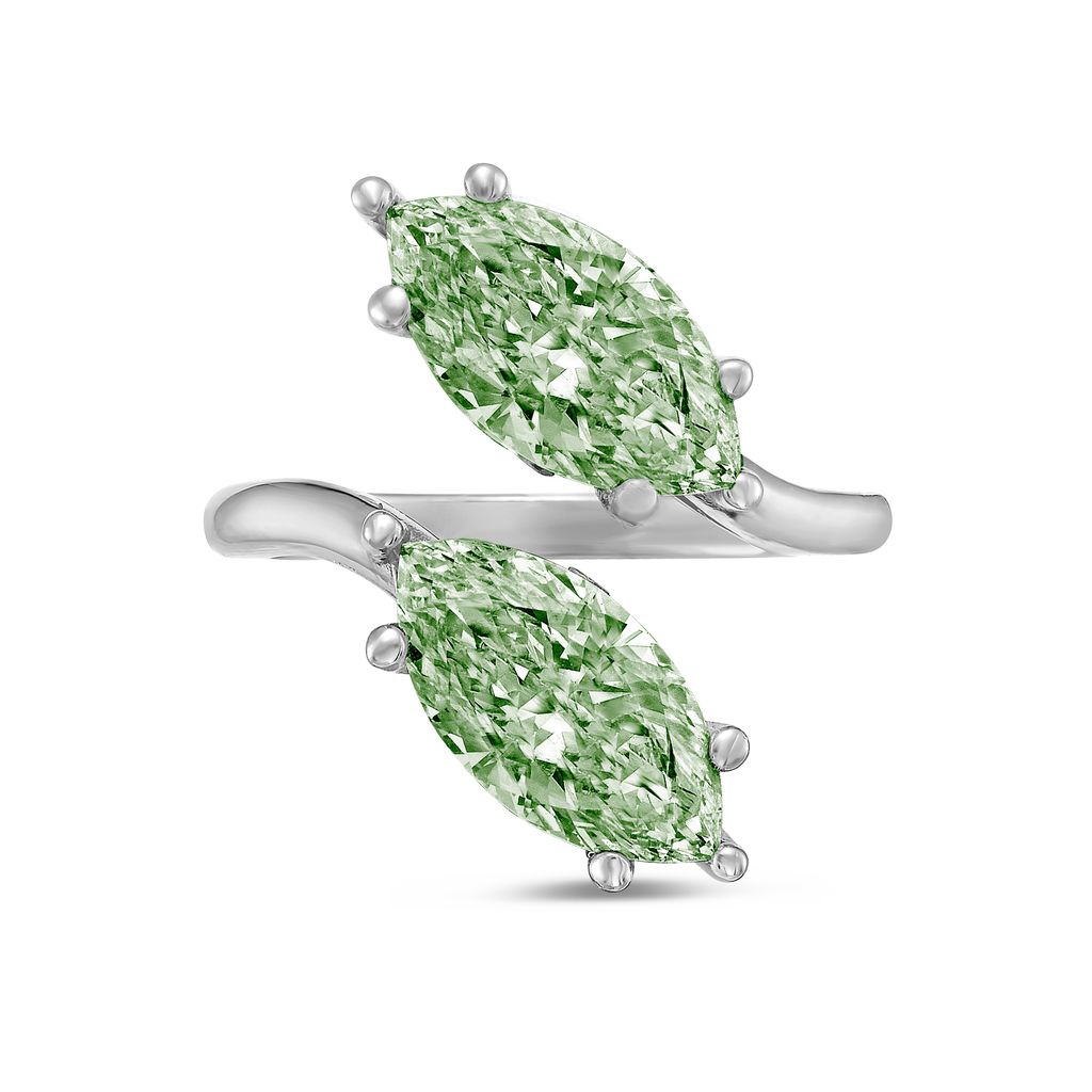 Lab-Grown Green Marquise Toi Et Moi Diamond Ring, 14K Gold