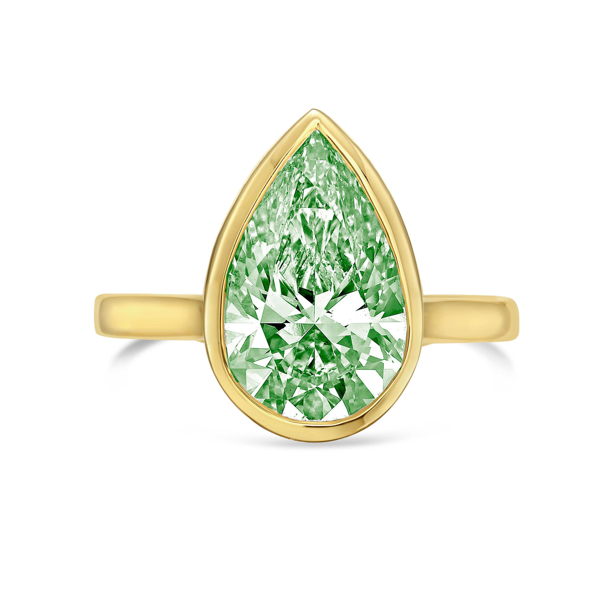 Lab-Grown Green Pear Bezel Engagement Ring, 14k Gold