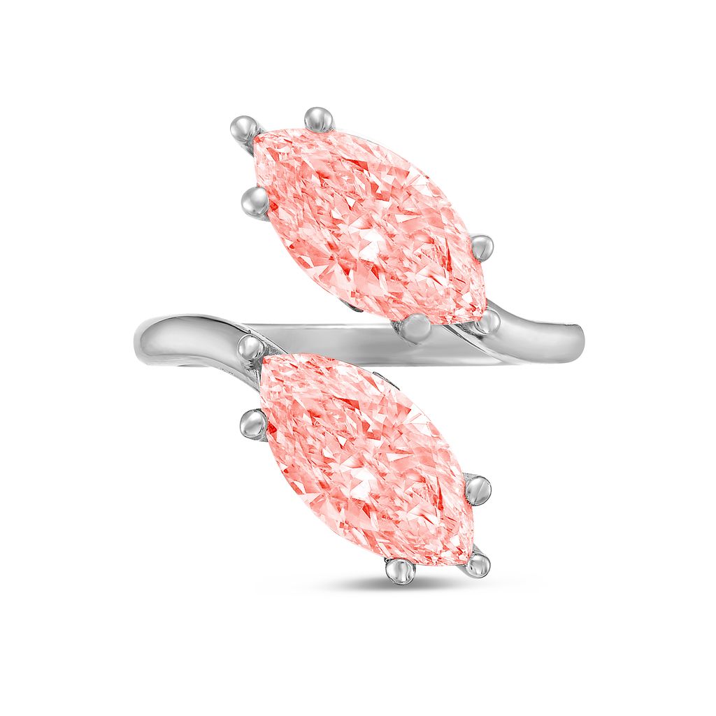 Lab-Grown Pink Marquise Toi Et Moi Diamond Ring, 14K Gold