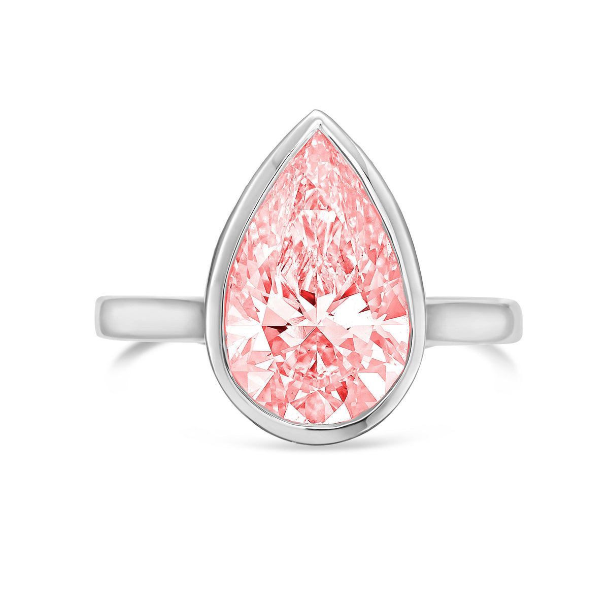 Lab-Grown Pink Pear Bezel Engagement Ring, 14k Gold