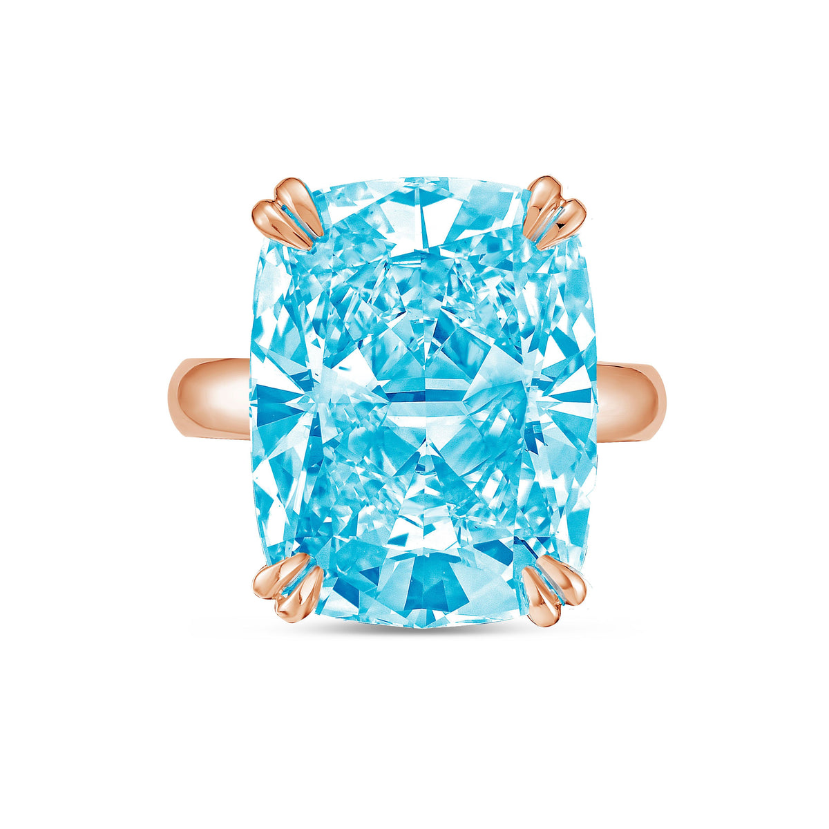 Lab-Grown Blue Elongated Cushion Diamond Double Claw Engagement Ring, 14K Gold