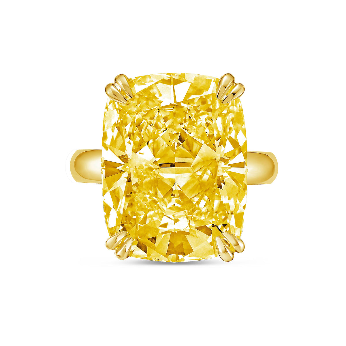 Lab-Grown Yellow Elongated Cushion Diamond Double Claw Engagement Ring, 14K Gold