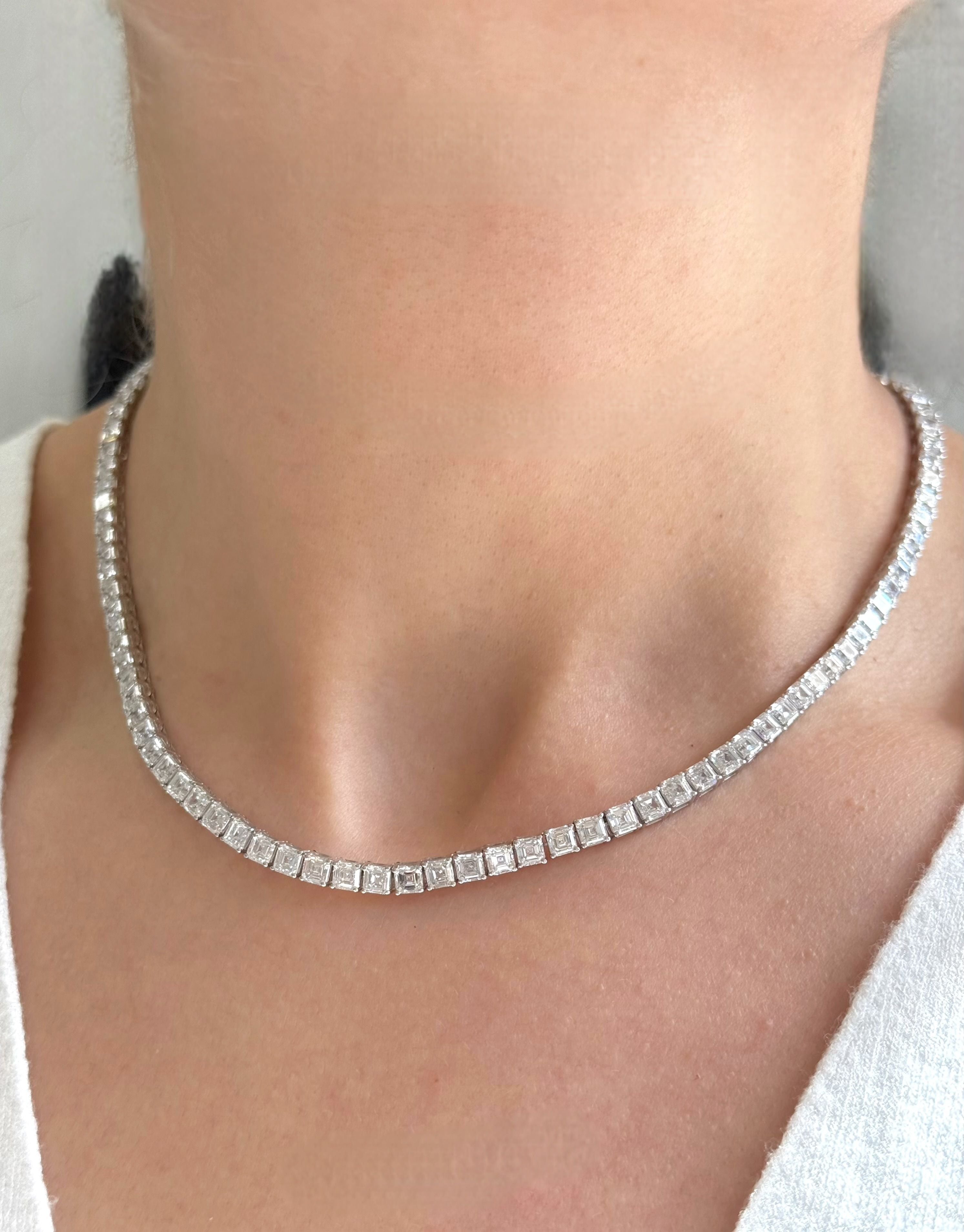 Lab Grown Asscher Diamond Tennis Necklace