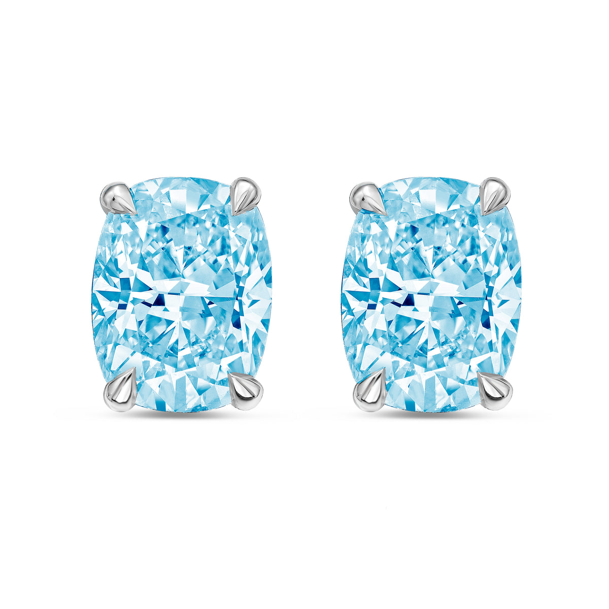 Lab-Grown Blue Cushion Cut Diamond Stud Earrings, 4-Prong, 14K Gold