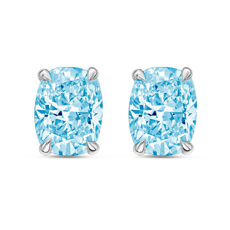 Lab-Grown Blue Cushion Cut Diamond Stud Earrings, 4-Prong, 14K Gold