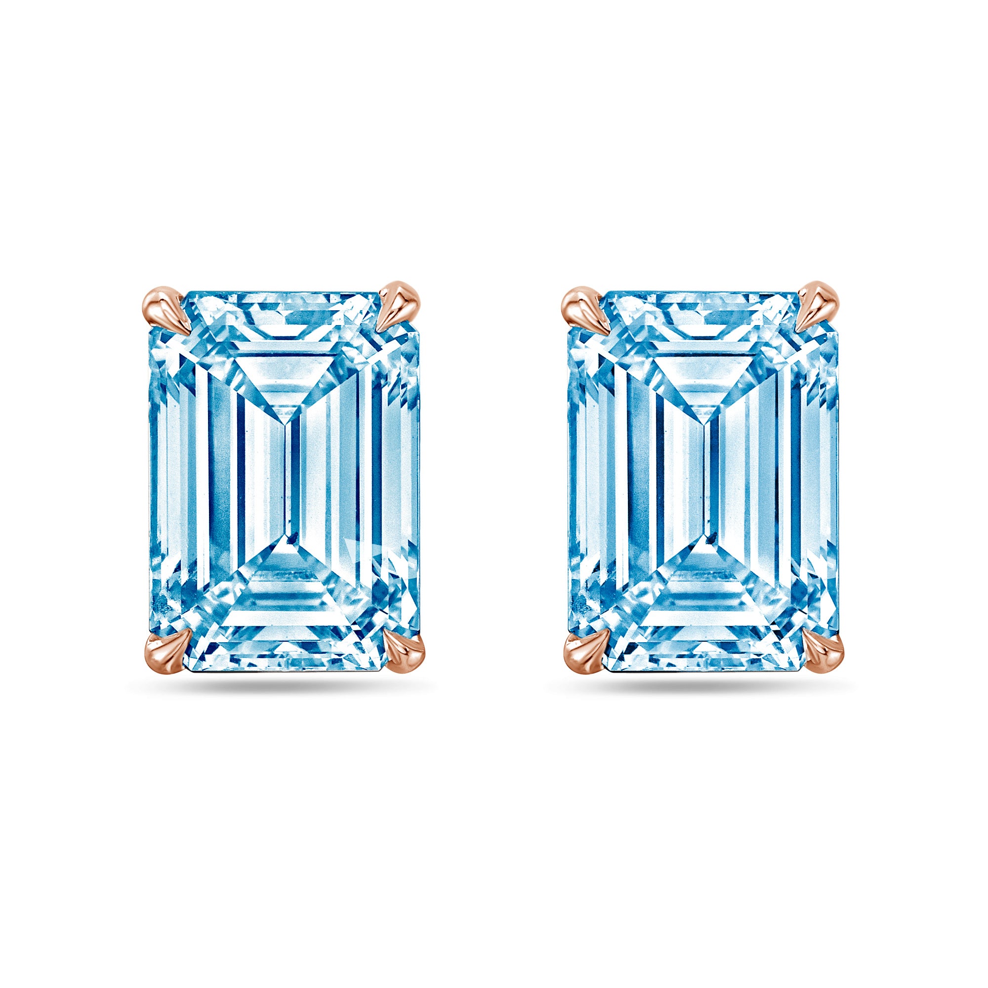 Lab-Grown Blue Emerald Diamond Stud Earrings, 4-Prong, 14K Gold