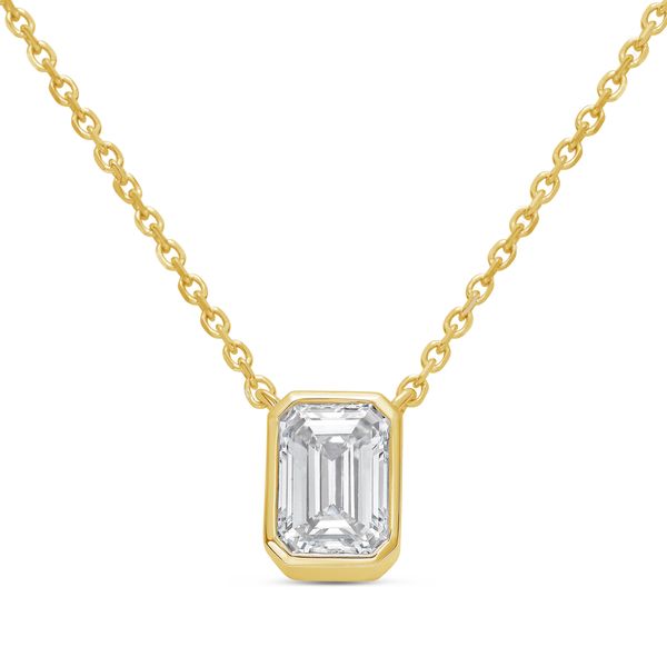 Lab Grown Emerald Cut Diamond Bezel Pendant