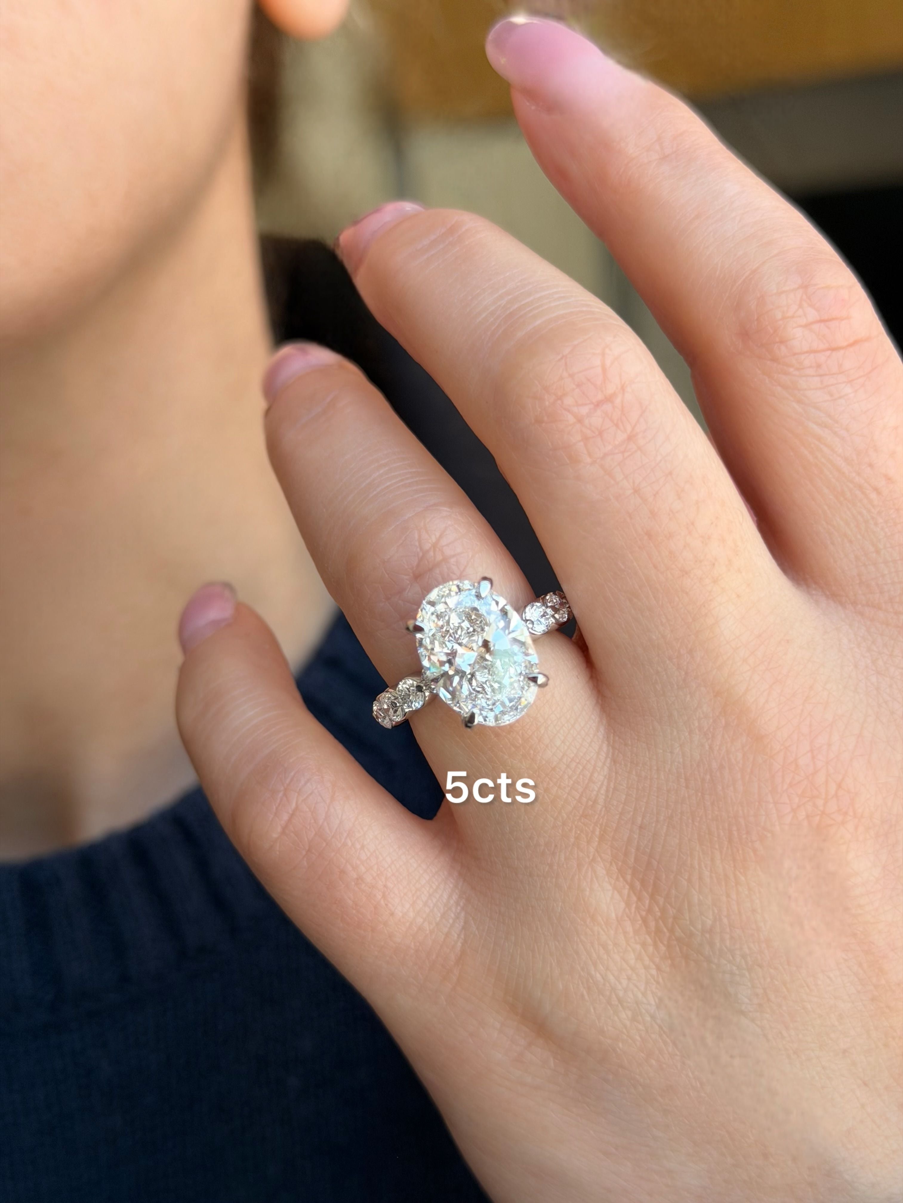 Lab Grown Oval & Round Cut Diamond Engagement Ring