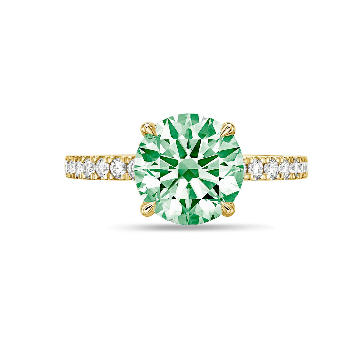Lab-Grown Green Round Diamond Pavé Band Engagement Ring, 14K Gold
