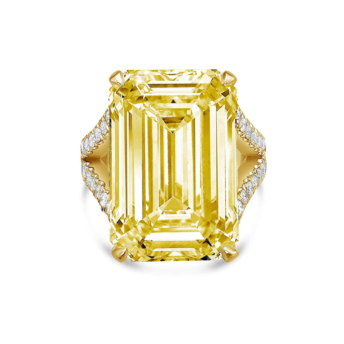 Lab-Grown Yellow Emerald Cut Split Shank Engagement Ring, 14K Gold