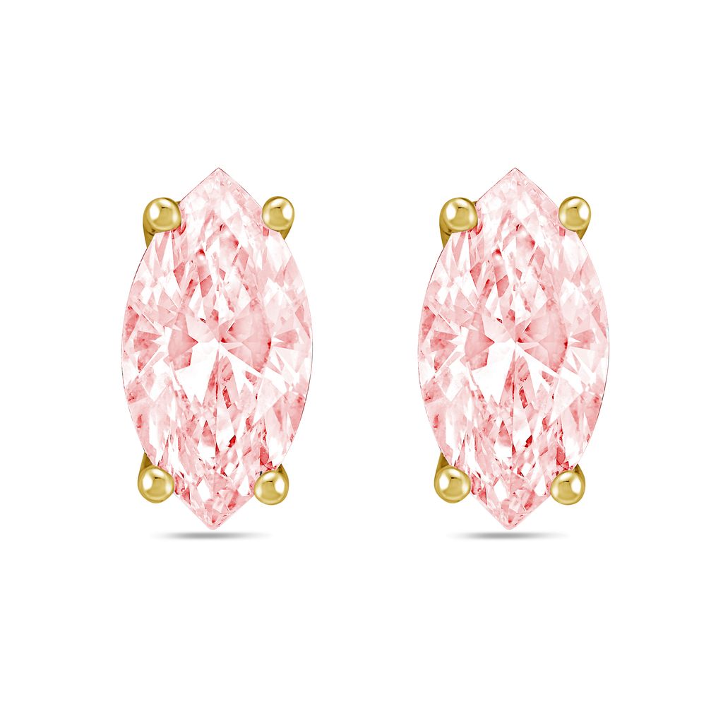 Lab-Grown Pink Marquise Diamond Studs, 14K Gold