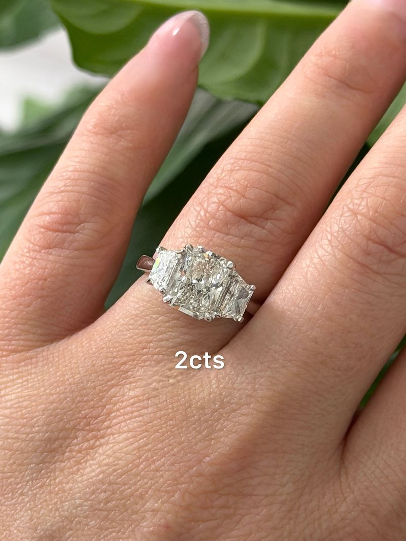 Lab Grown Three Stone Radiant Diamond Engagement Ring