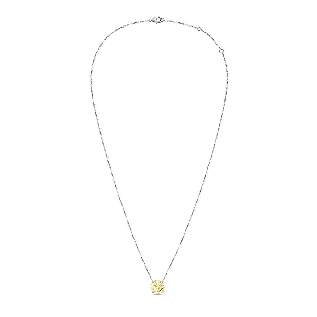 Lab-Grown Yellow Round Diamond Solitaire Pendant, 14k Gold