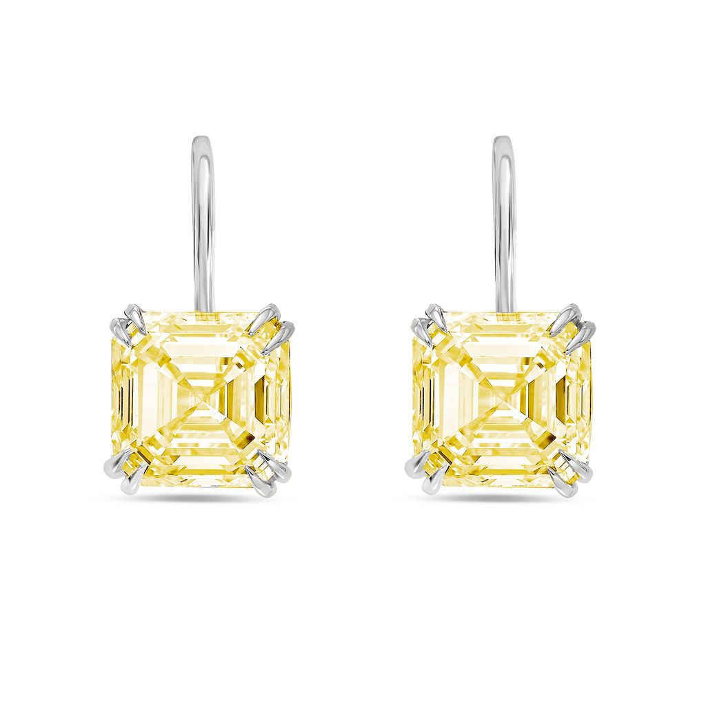 Lab-Grown Asscher Cut Yellow Diamond Drop Earrings, 14K Gold