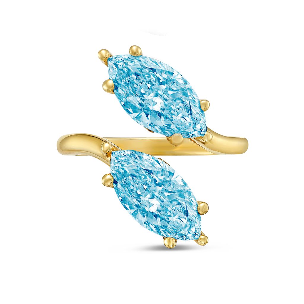 Lab-Grown Blue Marquise Toi Et Moi Diamond Ring, 14K Gold