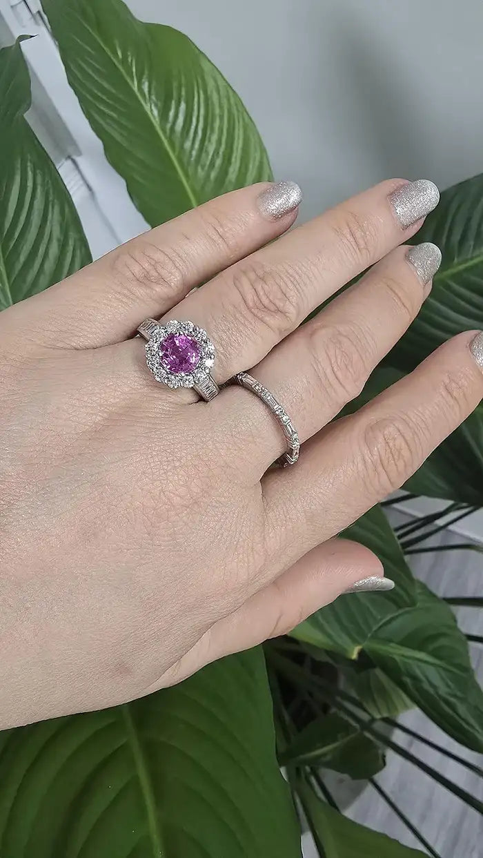 Pink Round Sapphire Halo Ring
