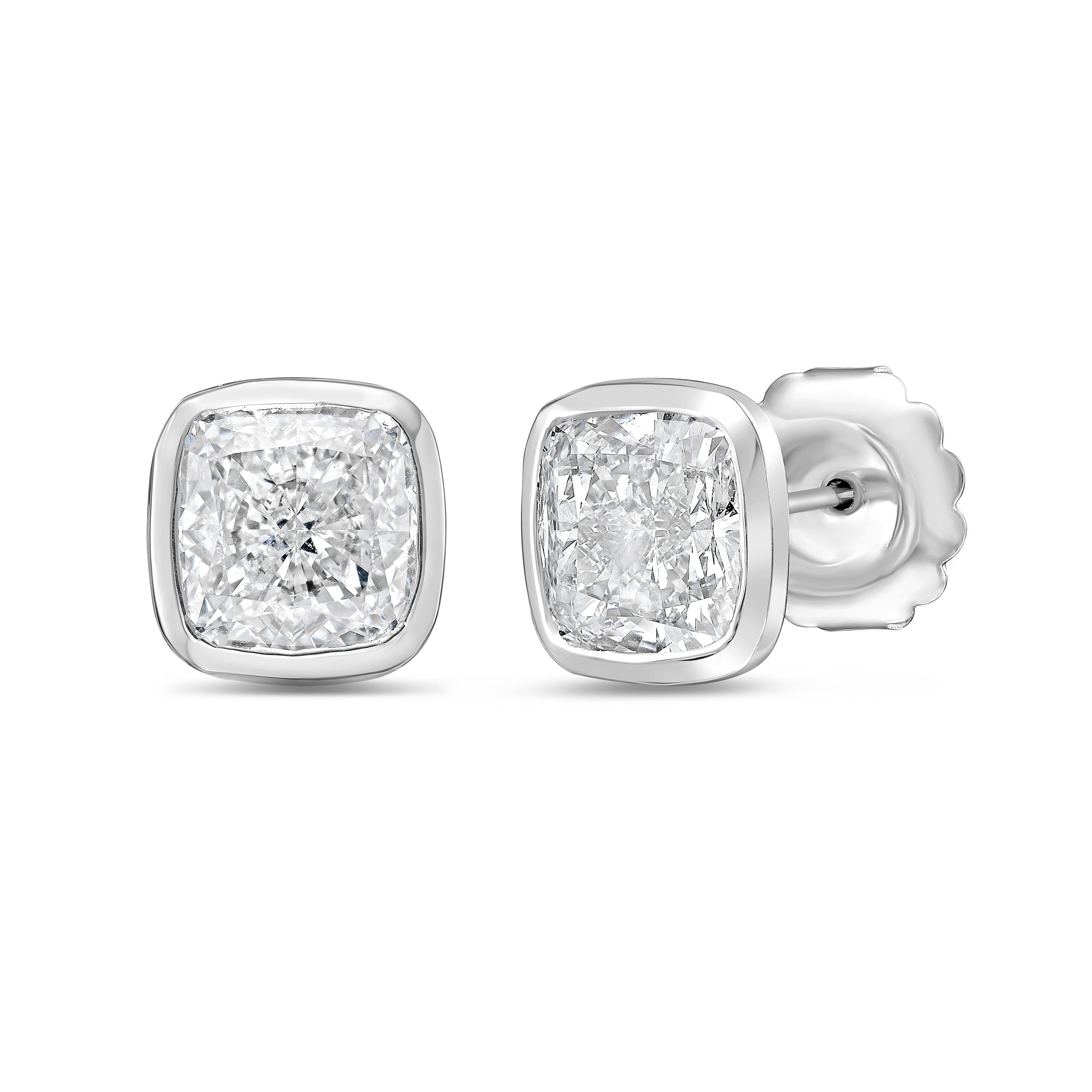 Lab Grown Cushion Bezel Set Studs