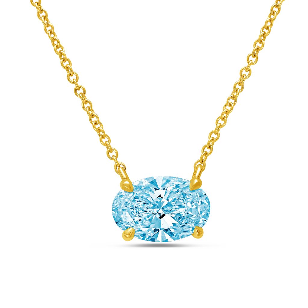 Lab-Grown Blue Oval Diamond Solitaire Pendant, 14k Gold